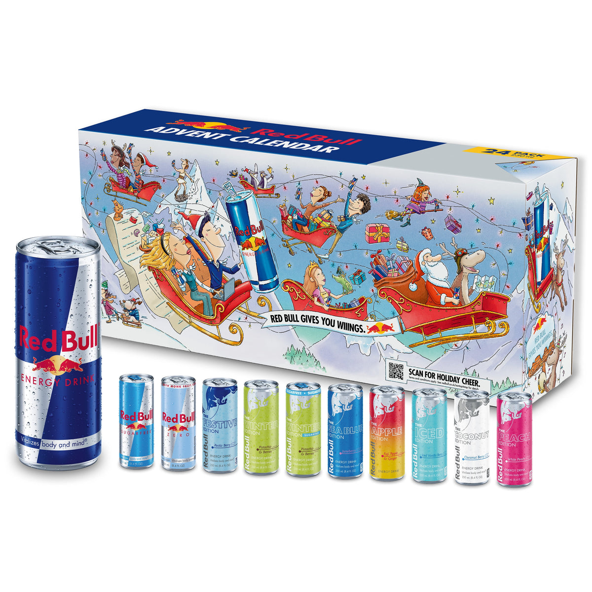 Red Bull Energy Drink Variety Advent Calendar Pack, with 80mg Caffeine, Taurine & B Vitamins, 8.4 fl. oz., pack of 24 Cans