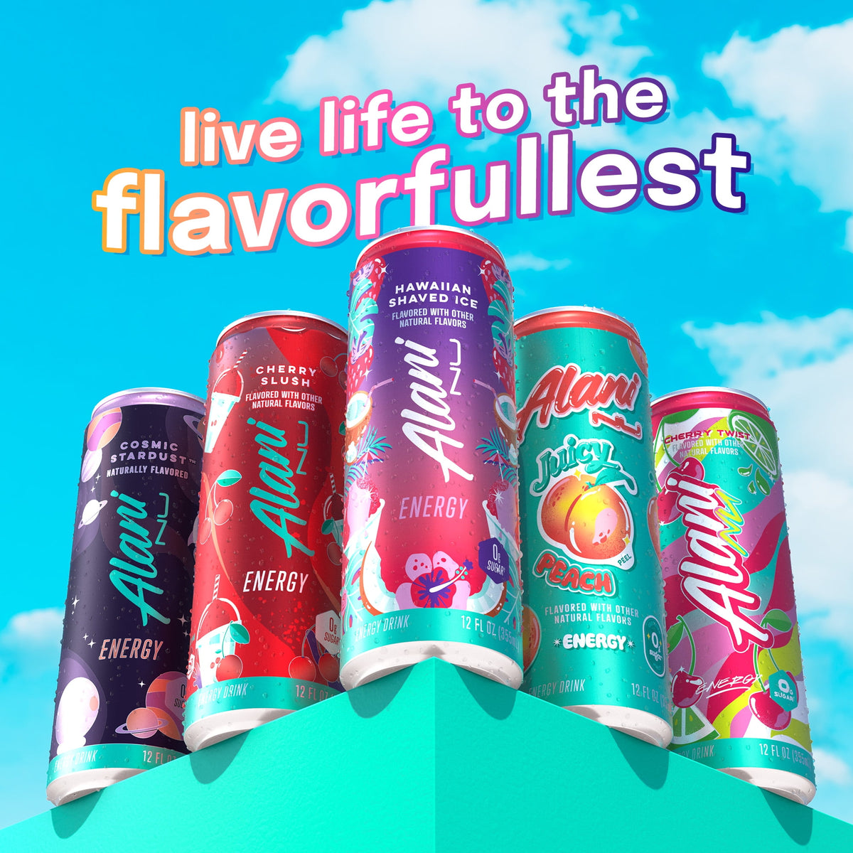 Alani Nu Sugar Free Energy Drink, Variety Pack, Cherry Slush, Juicy Peach, Hawaiian Shaved Ice, 12 fl oz, 12 Pack, Cans, 200mg Caffeine
