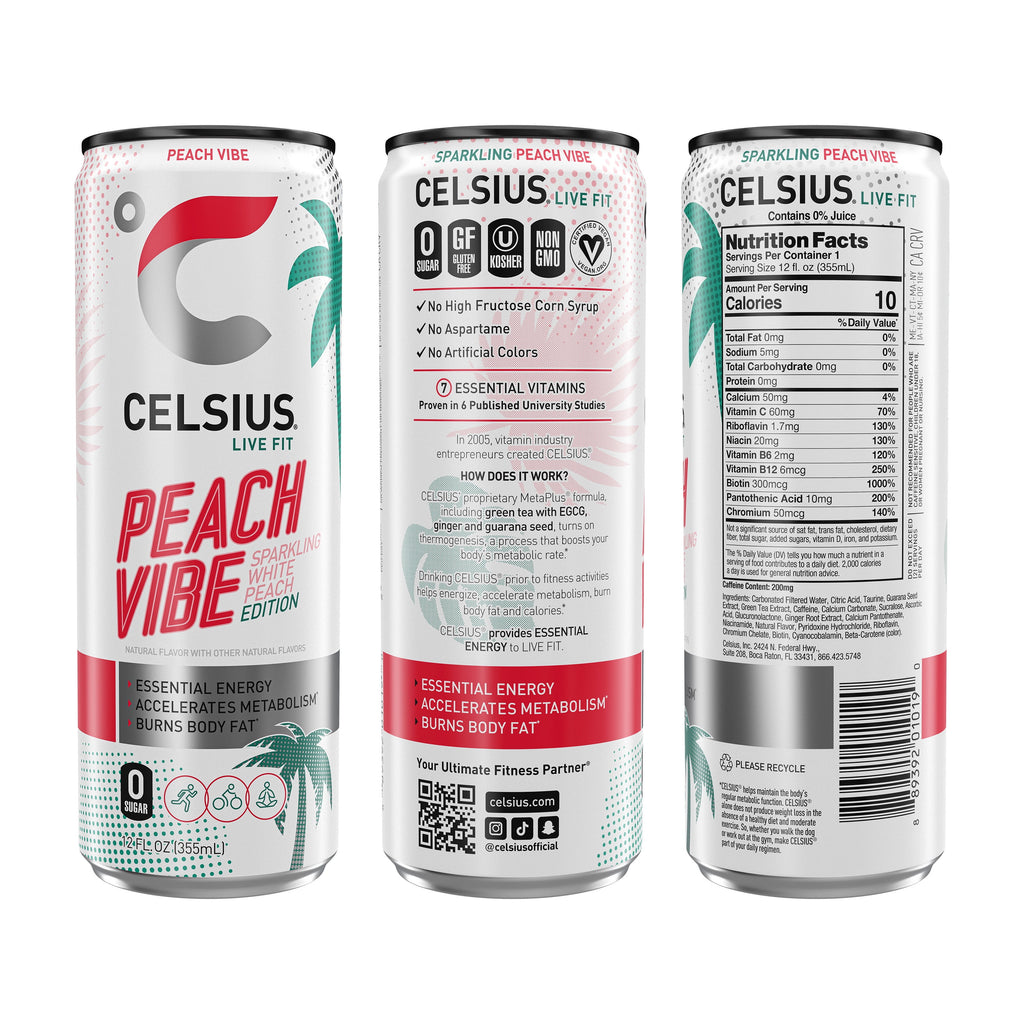 CELSIUS Sparkling Vibe Variety Pack, Functional Energy Drink 12 fl oz (Pack of 12)