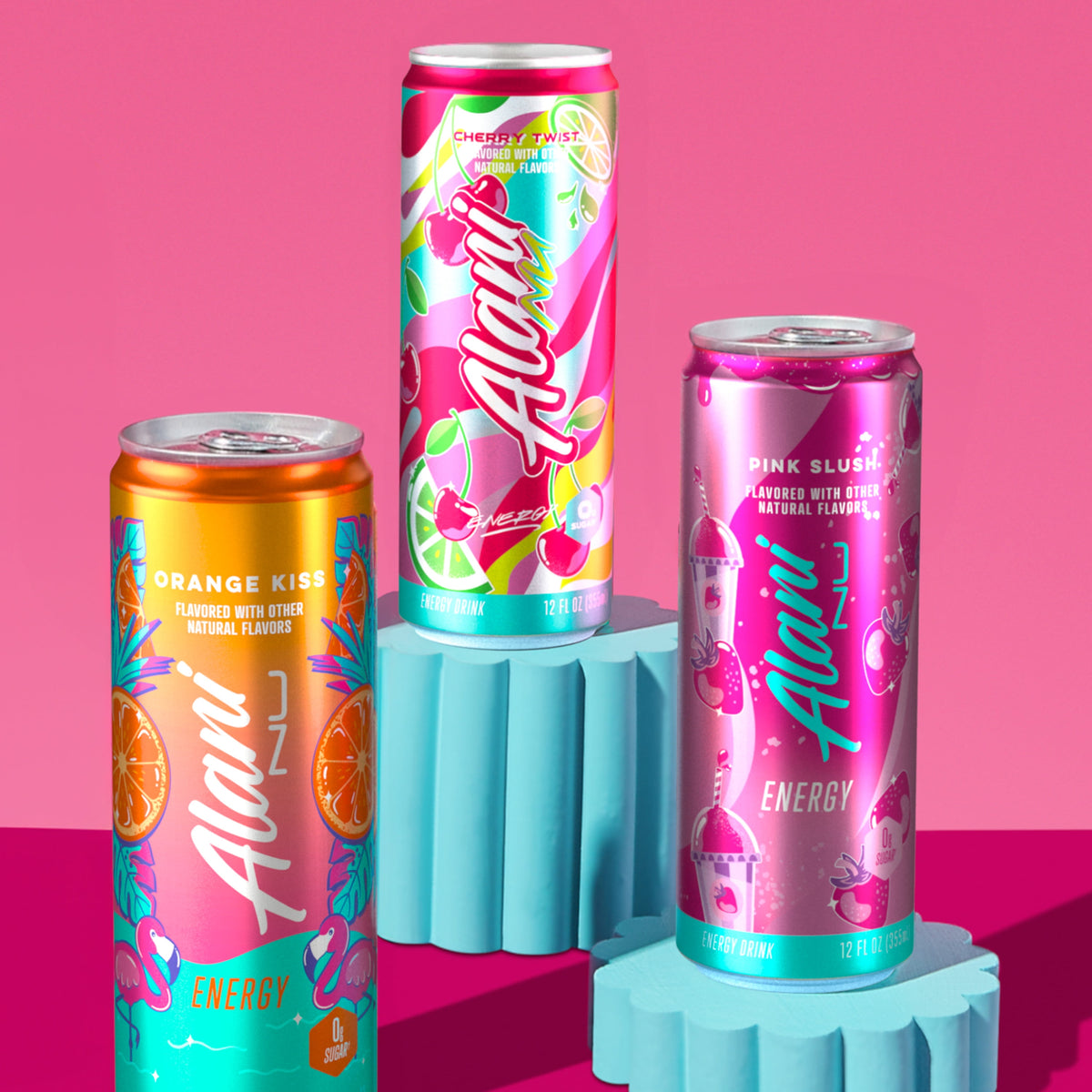 Alani Nu Sugar Free Energy Drink, Variety Pack, Pink Slush, Orange Kiss, Cherry Twist, 12 fl oz, 12 Pack, Cans, 200mg Caffeine