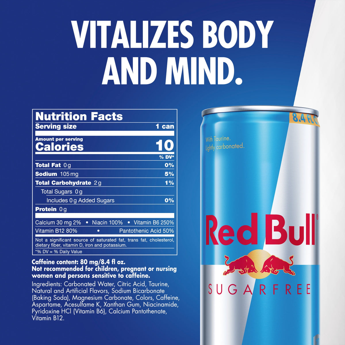 Red Bull Sugarfree Energy Drink, 8.4 fl. oz., Pack of 12 Cans, 80mg Caffeine, Taurine & B Vitamins