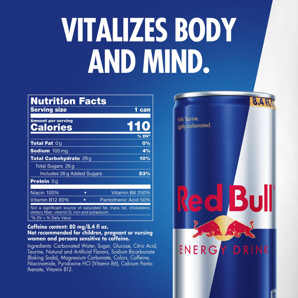 Red Bull Energy Drink, 8.4 fl. oz., Pack of 12 Cans, 80mg Caffeine, Taurine & B Vitamins