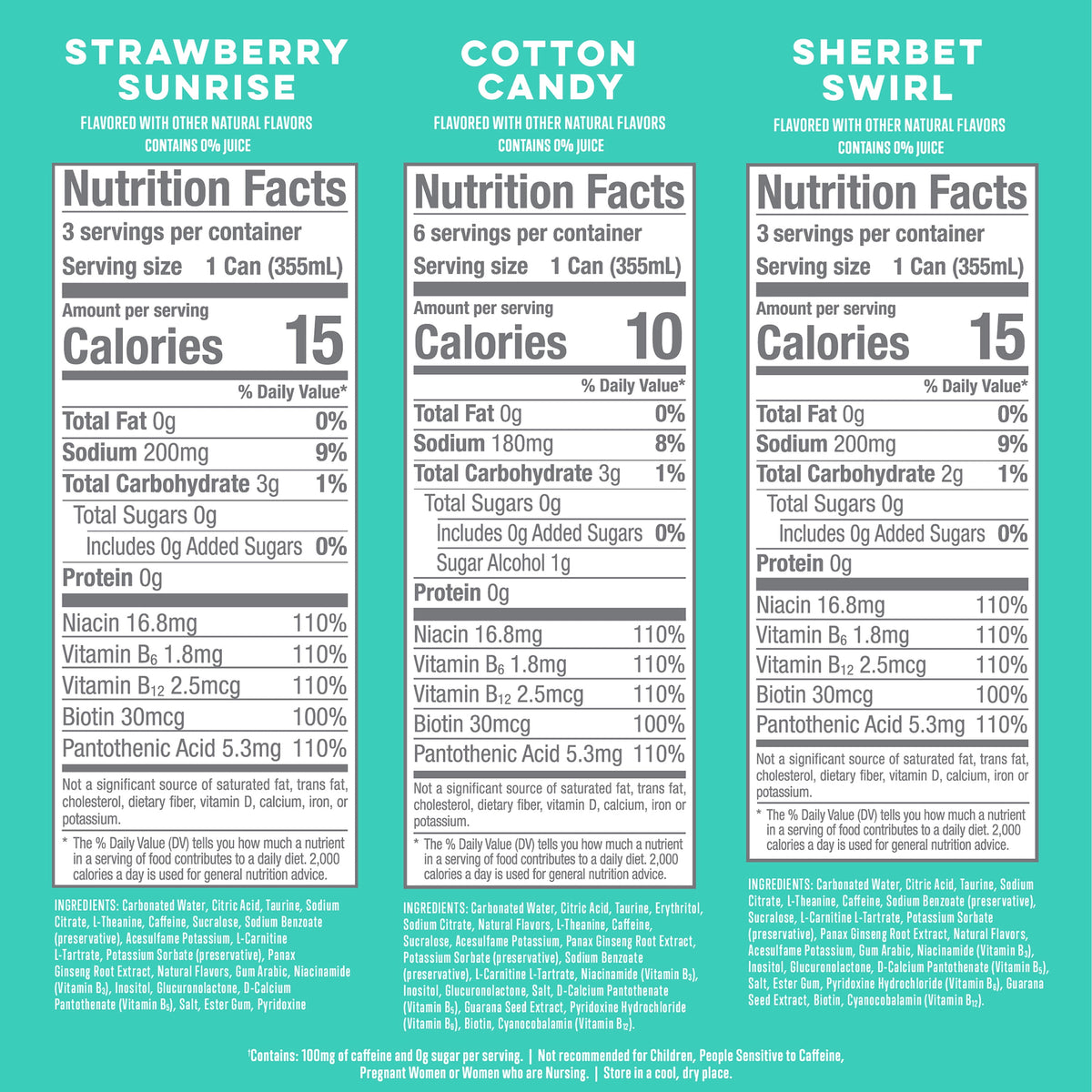 Alani Nu, Variety Pack Cotton Candy, Straw Sunrise, Sherbert Swirl, 12 fl oz, pack of 12