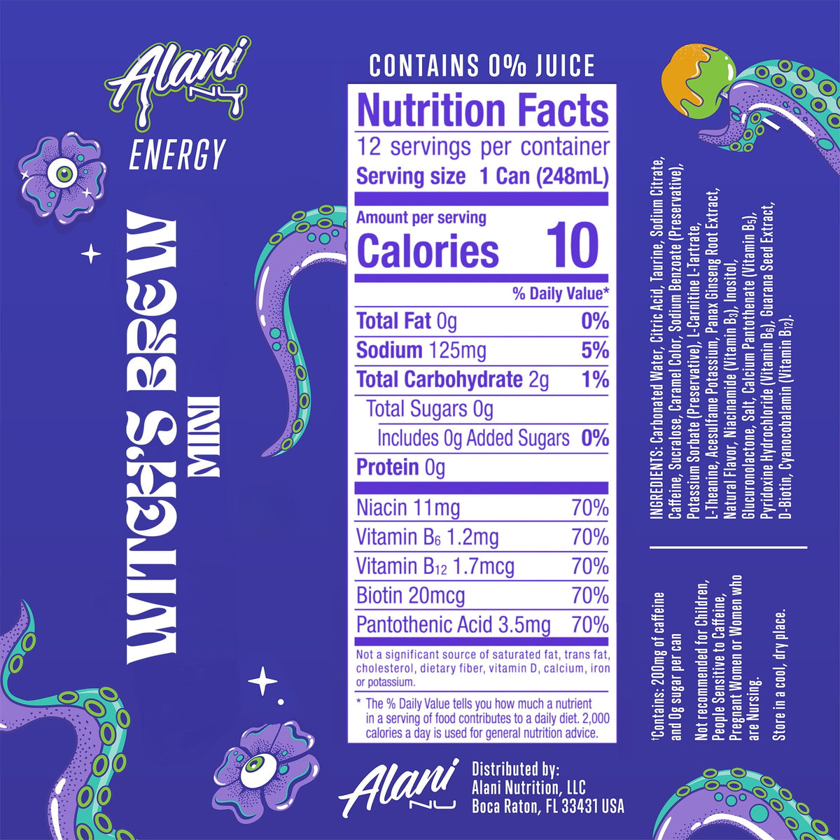 Alani Nu Sugar Free Energy Drink Mini, Witch's Brew, 8.4 fl oz, 12 Pack, Cans, 100mg Caffeine