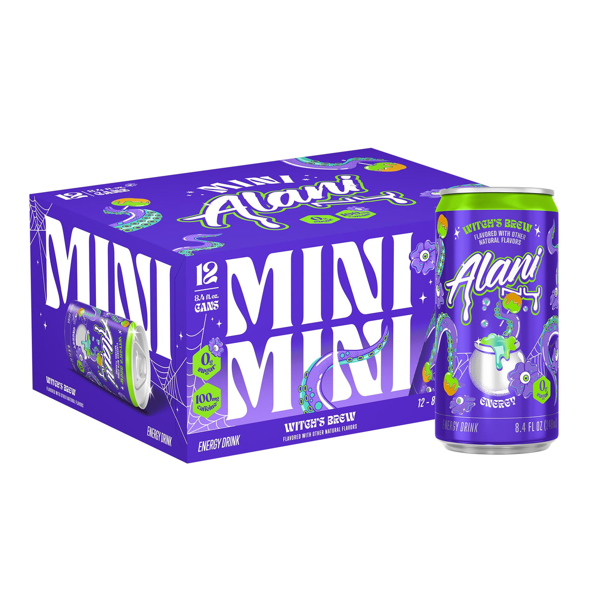 Alani Nu Sugar Free Energy Drink Mini, Witch's Brew, 8.4 fl oz, 12 Pack, Cans, 100mg Caffeine
