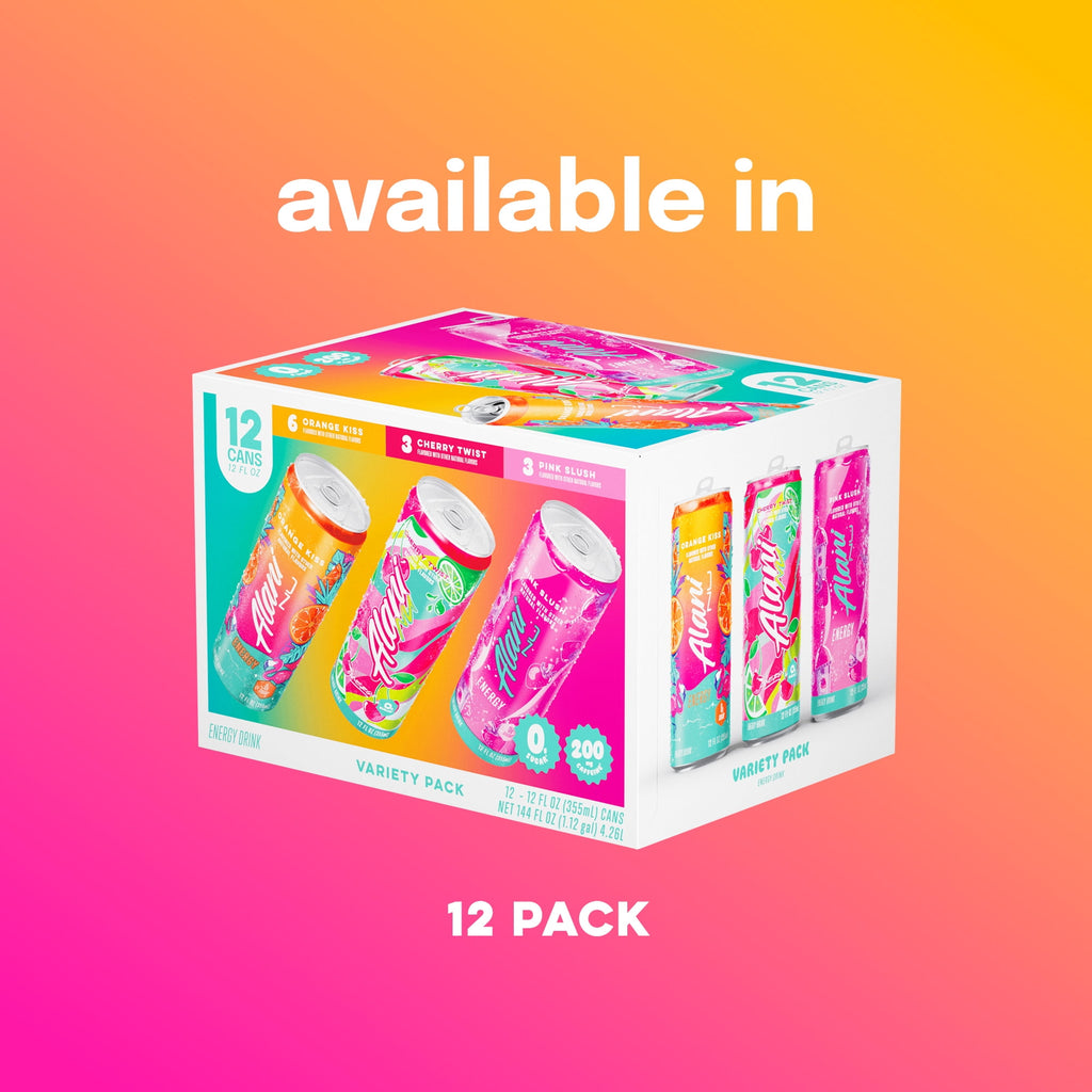Alani Nu Sugar Free Energy Drink, Variety Pack, Pink Slush, Orange Kiss, Cherry Twist, 12 fl oz, 12 Pack, Cans, 200mg Caffeine