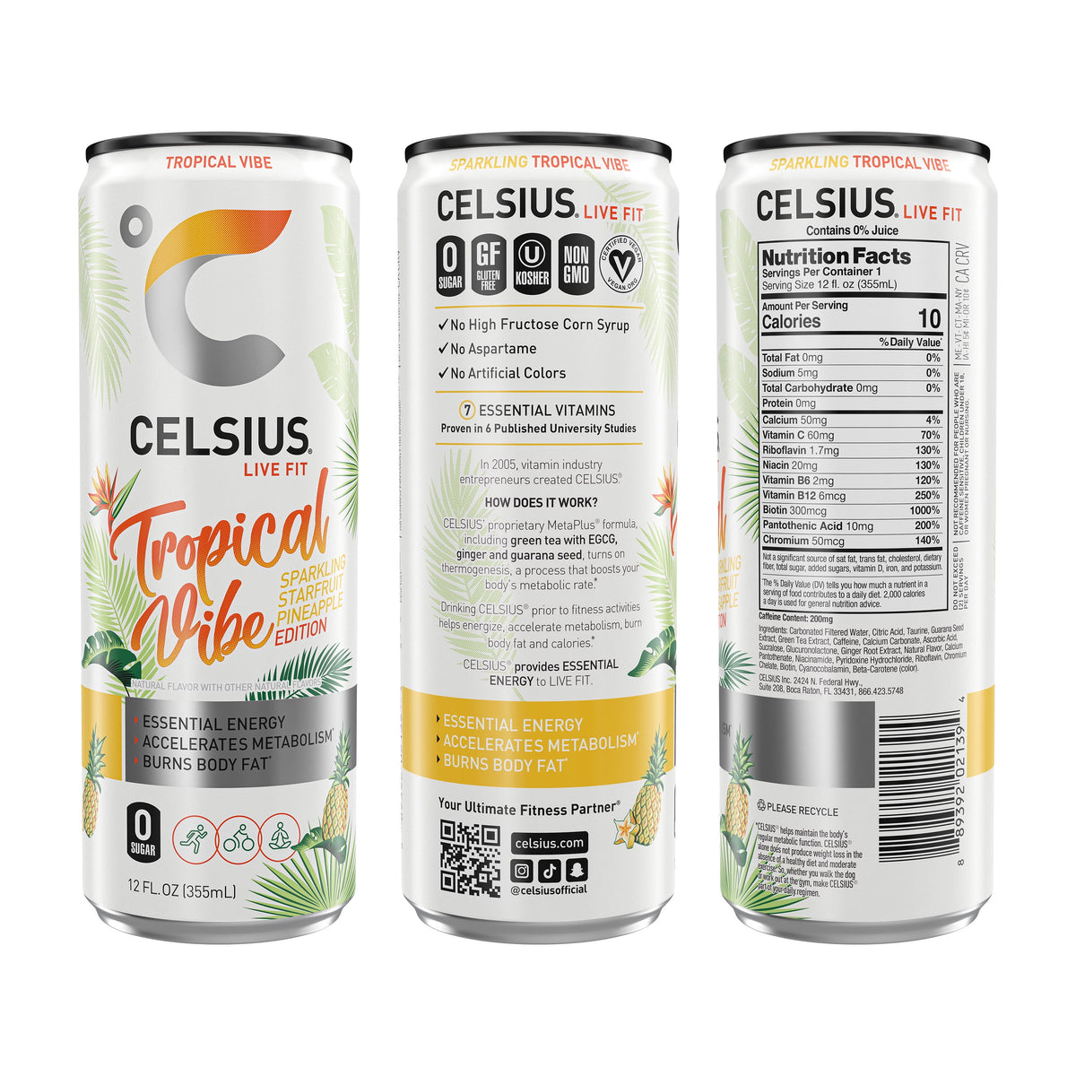 CELSIUS Sparkling Vibe Variety Pack, Functional Energy Drink 12 fl oz (Pack of 12)
