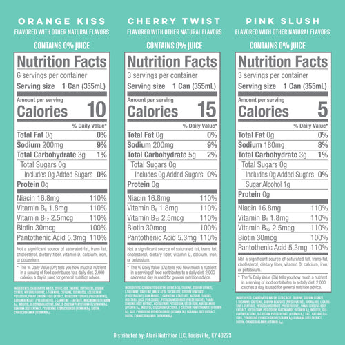Alani Nu Sugar Free Energy Drink, Variety Pack, Pink Slush, Orange Kiss, Cherry Twist, 12 fl oz, 12 Pack, Cans, 200mg Caffeine