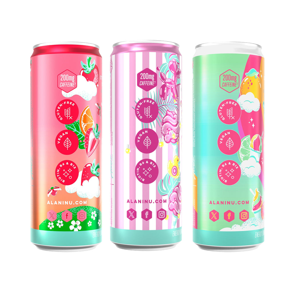 Alani Nu, Variety Pack Cotton Candy, Straw Sunrise, Sherbert Swirl, 12 fl oz, pack of 12